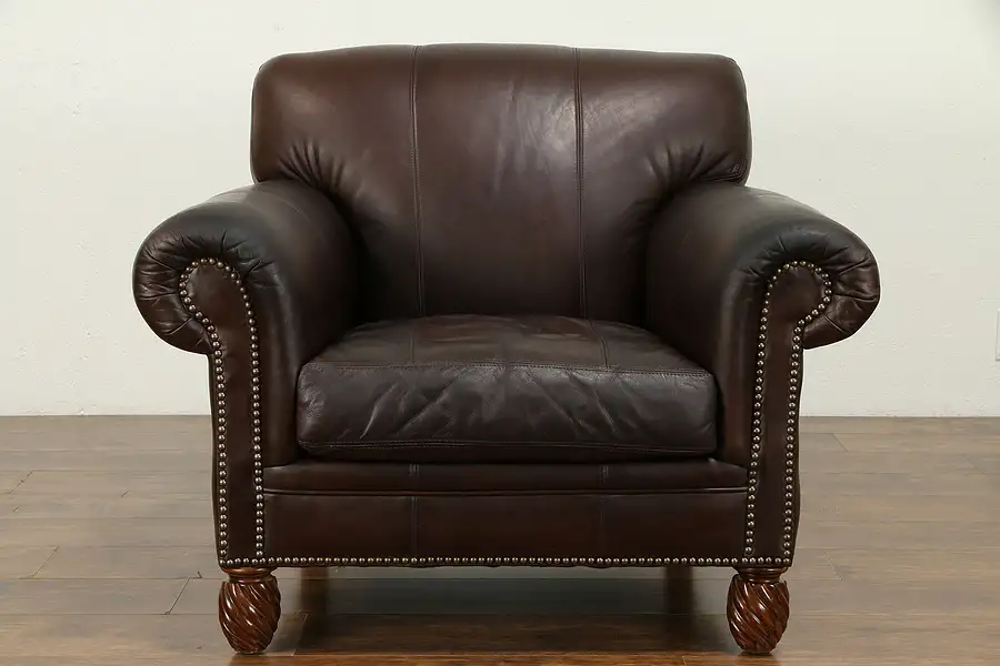 Main image of Leather Vintage Club Chair, Brass Nailhead Trim, Signed Classic