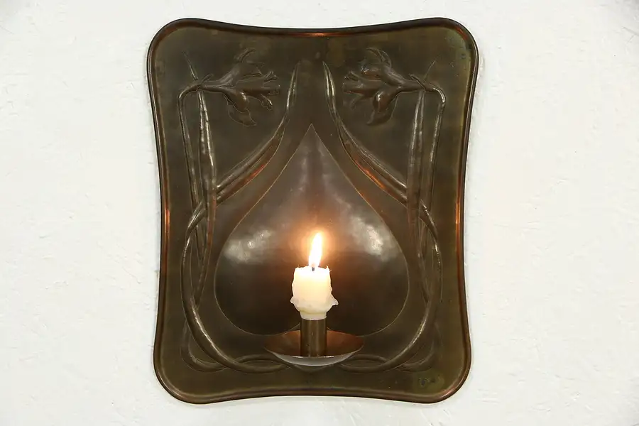 Main image of Art Nouveau 1900 Antique Patinated Wall Sconce Candleholder