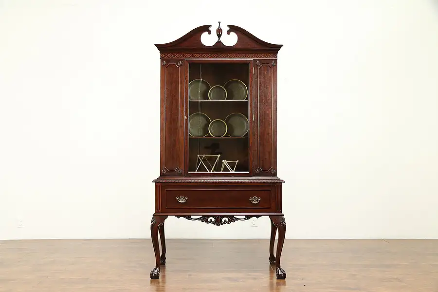 Main image of Georgian Design Vintage Carved Mahogany China Display Cabinet