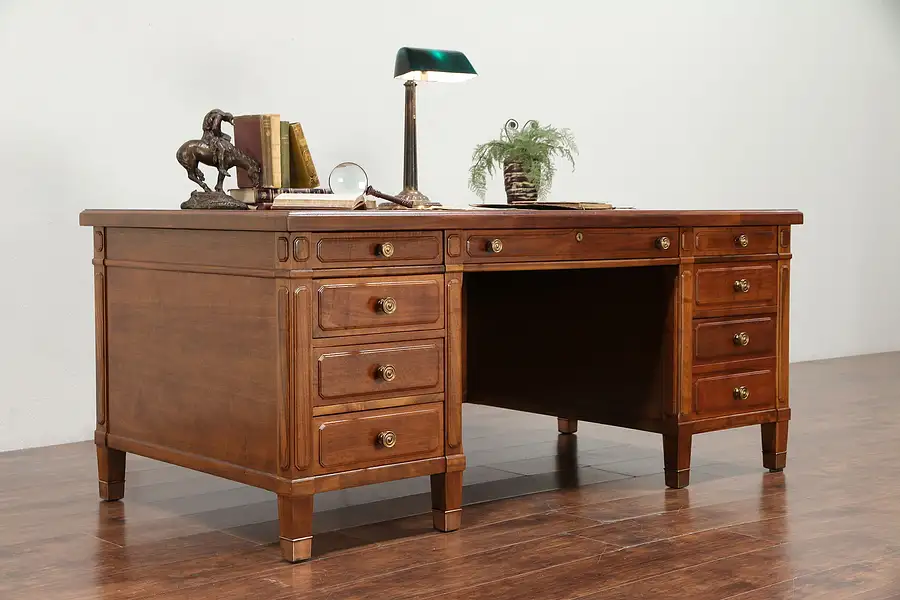 Main image of Walnut 1925 Antique Executive Desk, Bronze Mounts, Central of Chicago