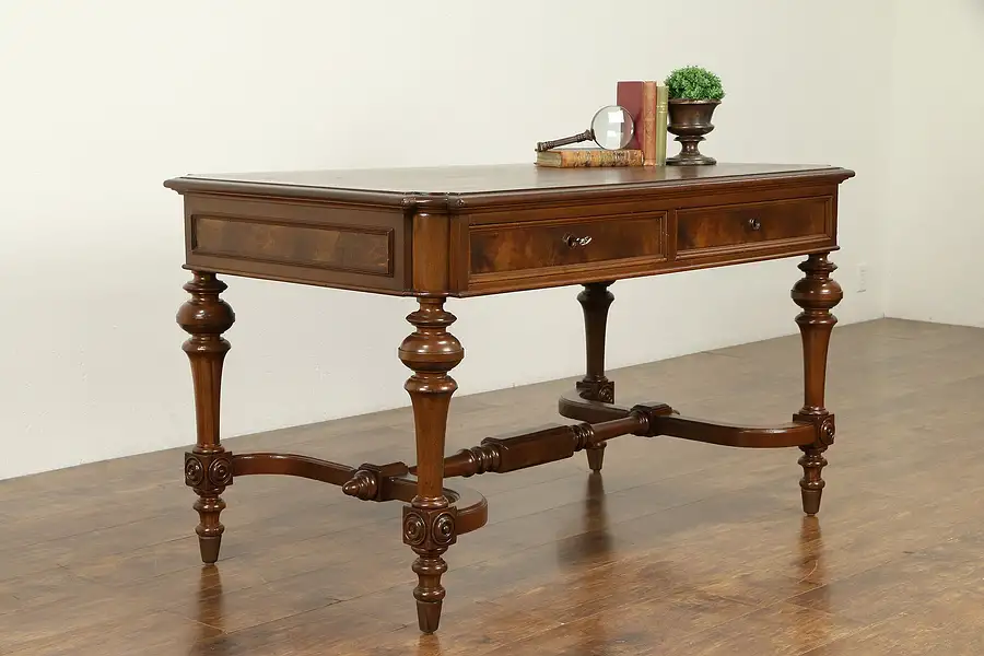 Main image of Victorian Antique Walnut Library Table or Desk, Butcher Block Top