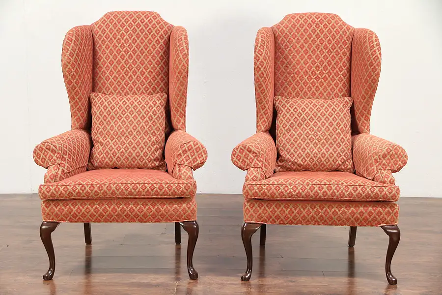 Main image of Pair of Fireside Vintage Mahogany Wing Chairs, Recent Upholstery