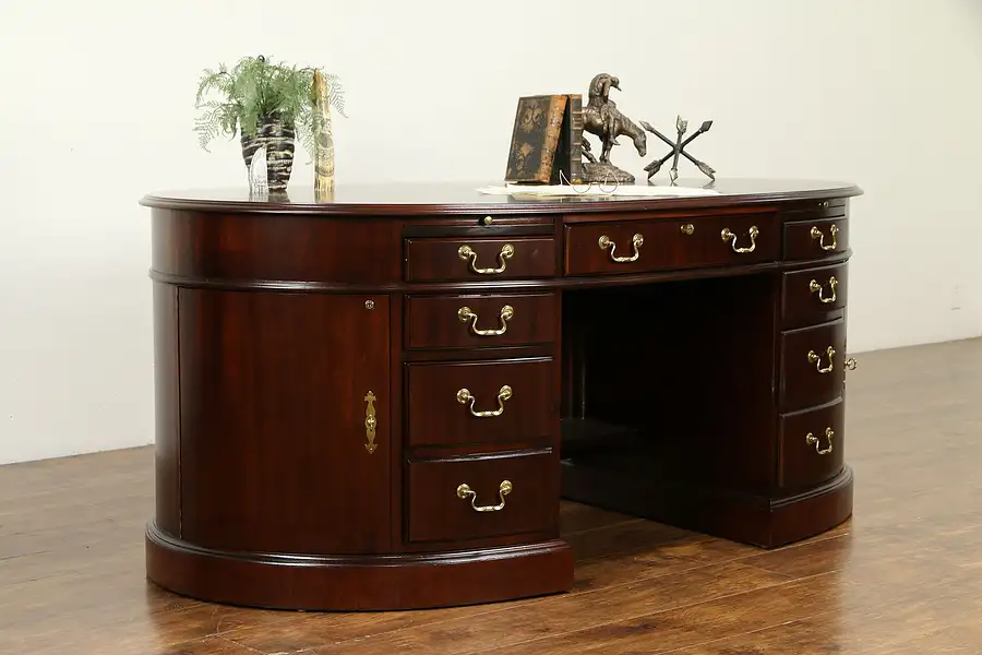 Main image of Georgian Style Vintage Mahogany Oval Executive or Library Desk