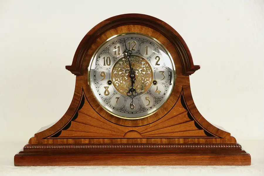 Main image of Sligh Westminster Mahogany & Marquetry Mantel Clock, German Hermle Movement