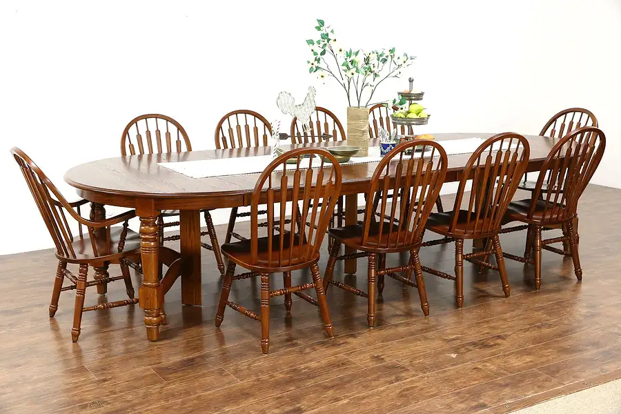 Main image of Oak Vintage Dining Set, 54" Table, 8 Leaves, 10 Chairs, Richardson Bros. WI