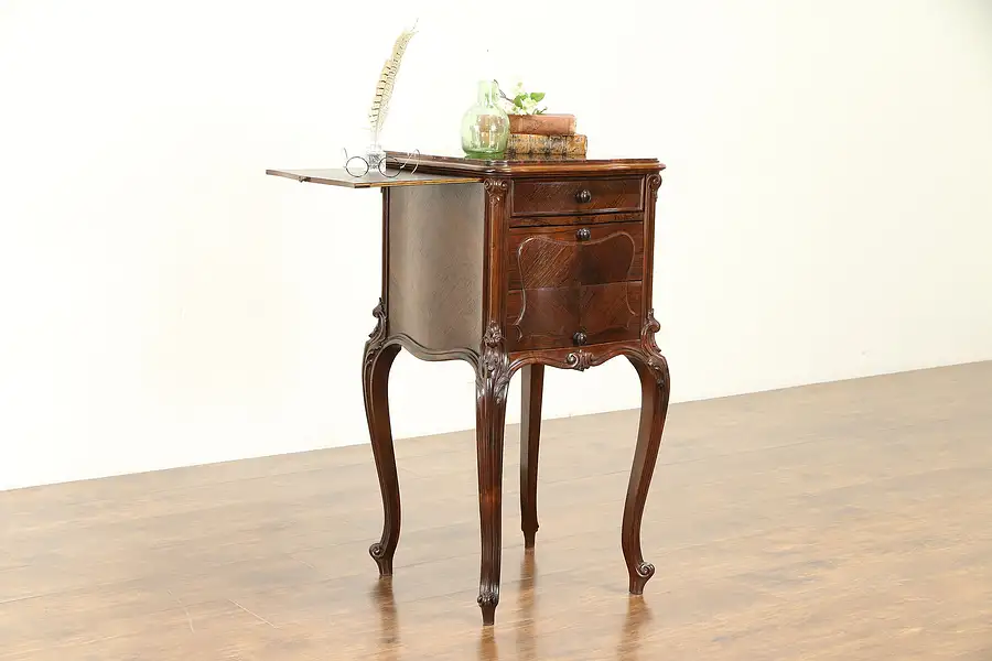 Main image of French Antique Rosewood Nightstand, Commode, Pedestal, Red Marble