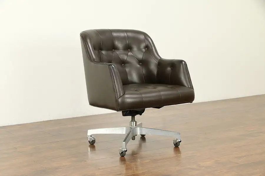 Main image of Midcentury Modern Vintage Leather Swivel Adjustable Desk Chair, Marble