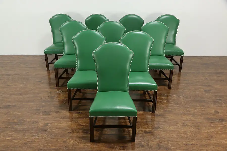 Main image of Set of 10 Large Mahogany & Leather Dining or Boardroom Chairs, Henredon