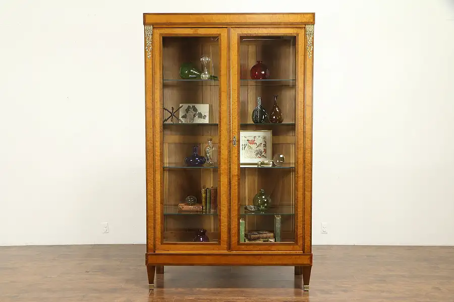 Main image of Curly Birdseye Maple Antique French Armoire China Display Cabinet