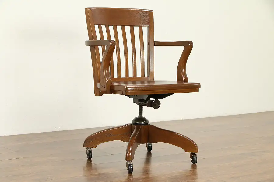 Main image of Oak Quarter Sawn Vintage Swivel Adjustable Office or Library Desk Chair