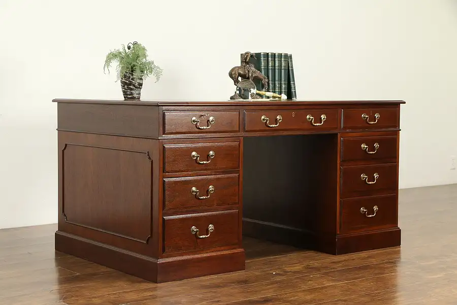 Main image of Leather Top Vintage English Mahogany Library or Executive Desk