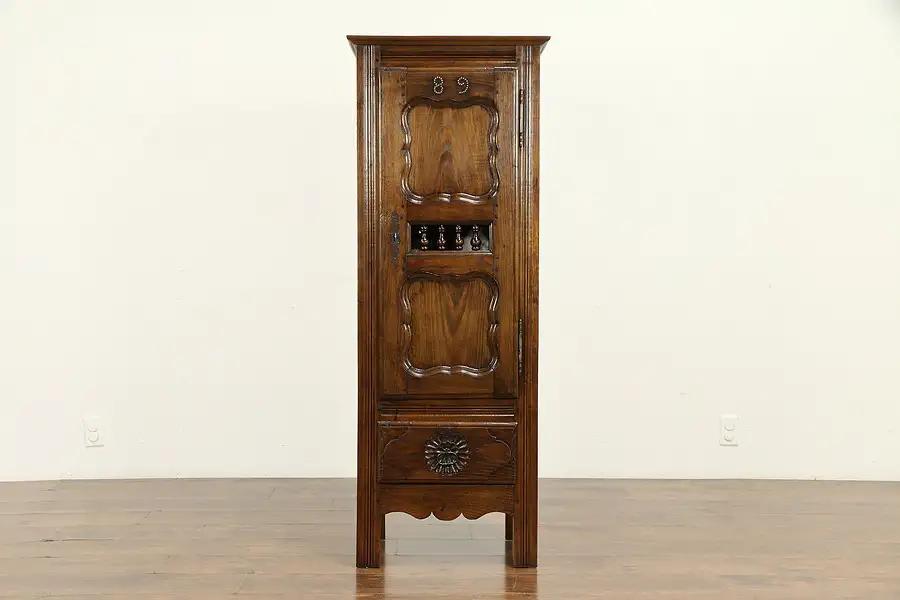 Main image of French Antique Carved Chestnut Bath or Pantry Cabinet, Armoire 1889