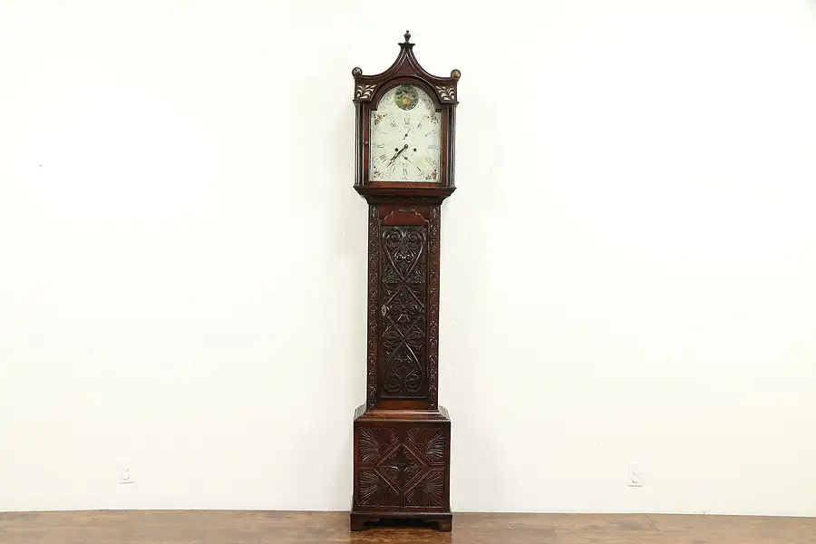 Main image of Georgian Scottish 1810 Antique Oak Grandfather Tall Case Quartz Clock