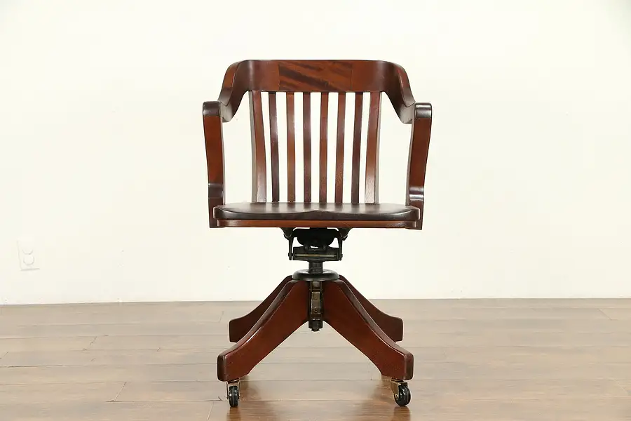 Main image of Mahogany Antique 1925 Swivel Adjustable Desk Chair, Crocker Sheboygan