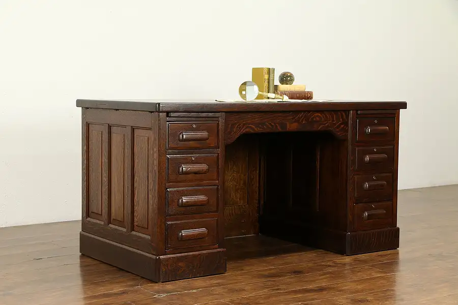 Main image of Quarter Sawn Oak 1900 Antique Library or Office Desk, Raised Panels