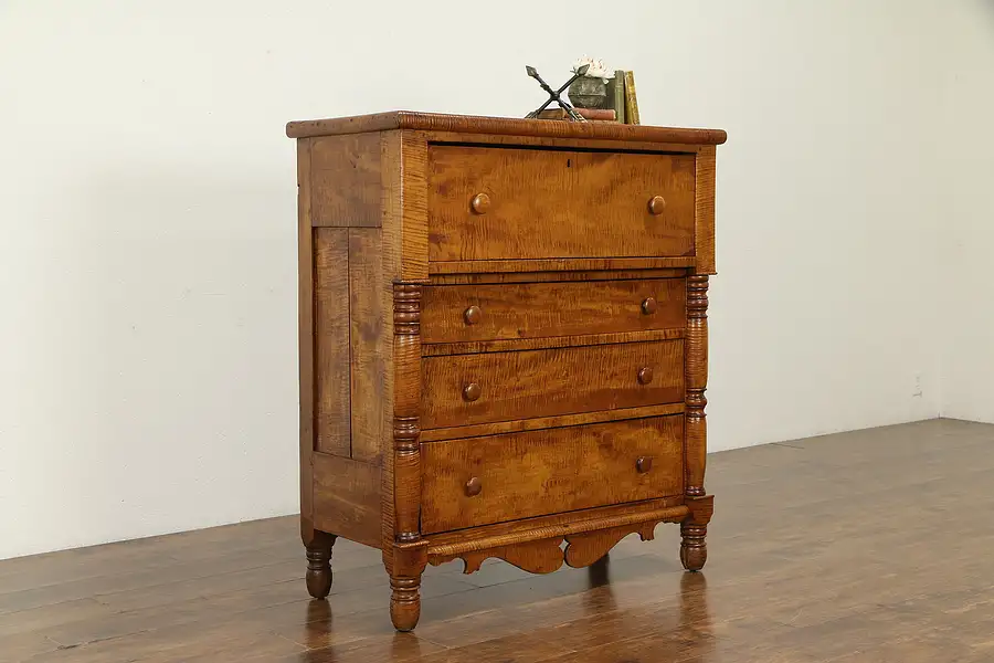 Main image of Empire Tiger Curly Maple Antique 1825 Chest or Dresser, Ohio