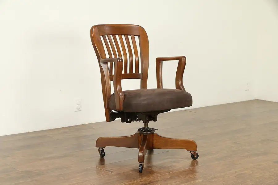 Main image of Midcentury Modern Vintage Swivel Adjustable Desk Chair, New Leather