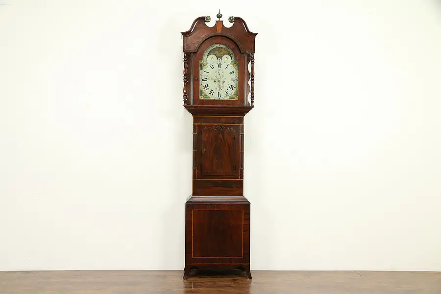 Main image of Georgian Antique English Mahogany Grandfather Tall Case Clock, Wiggan