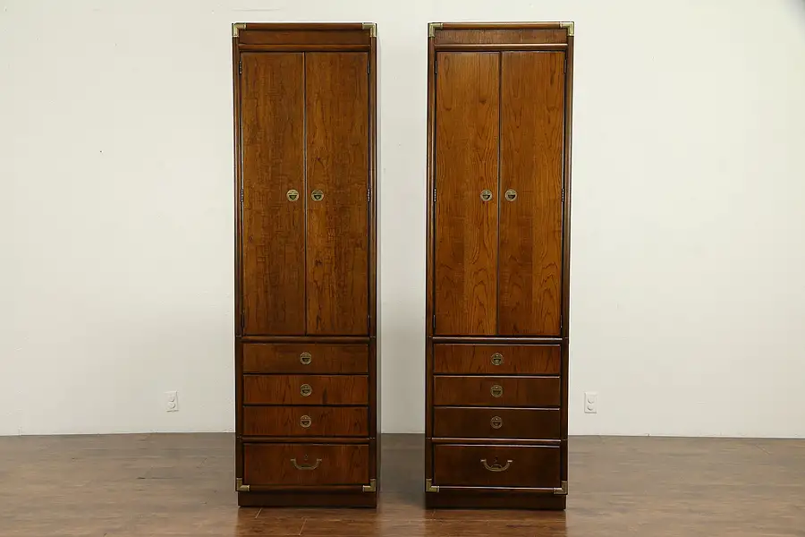 Main image of Pair Vintage Campaign Armoires, Wardrobes, Closets, Drexel Accolade II