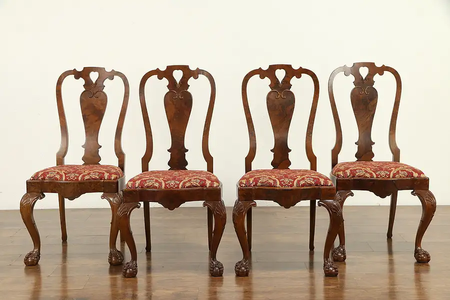 Main image of Set of 4 Walnut & Burl Antique Georgian Style Scandinavian Dining Chairs