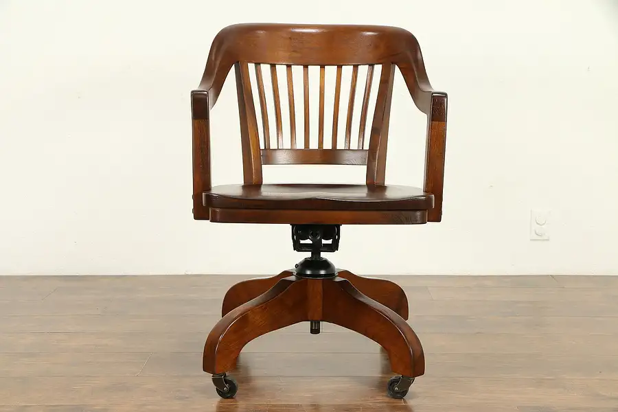 Main image of Walnut Antique 1925 Swivel Adjustable Desk Chair