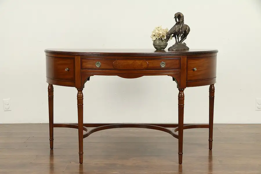 Main image of Demilune Half Round Banded Mahogany Vintage Hall Console or Server