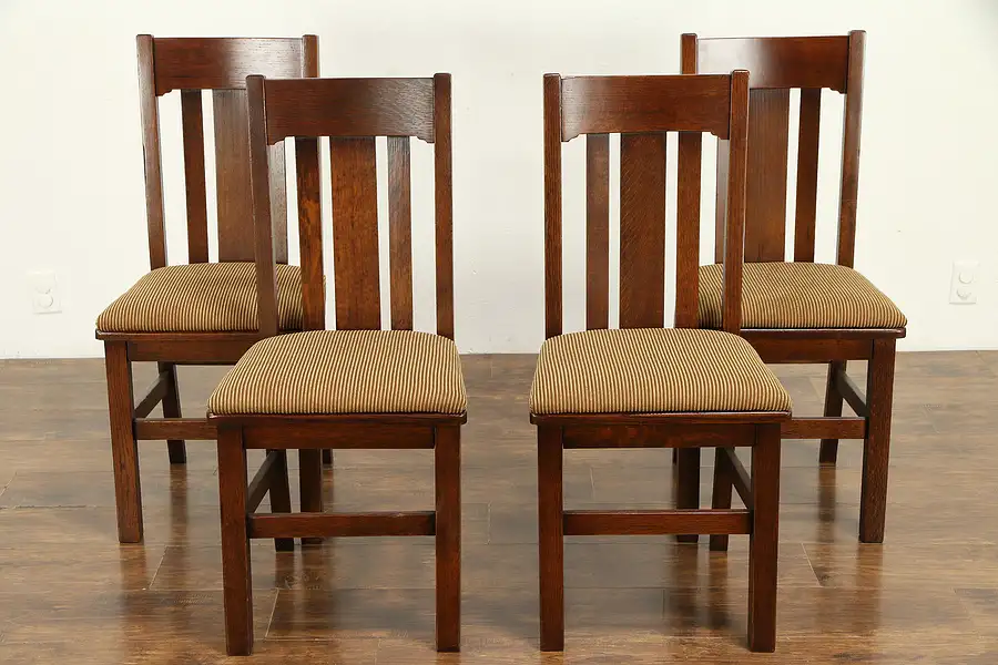 Main image of Set of 4 Arts & Crafts Mission Oak Antique Craftsman Dining Chairs