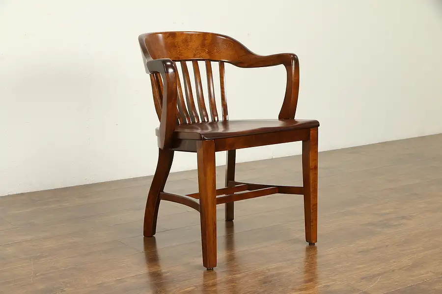 Main image of Banker, Desk or Office Chair, 1910 Antique Birch Hardwood, Signed