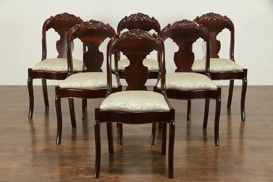 Main image of Set of 6 Antique 1825 Empire Mahogany Dining Chairs, New Upholstery