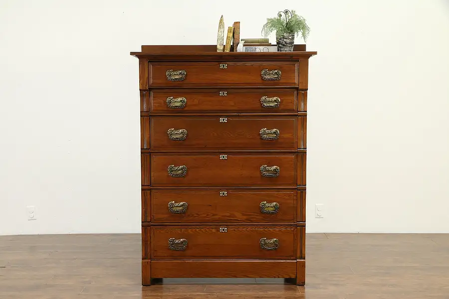 Main image of Victorian Antique Oak & Ash Tall 6 Drawer Chest, Original Pulls