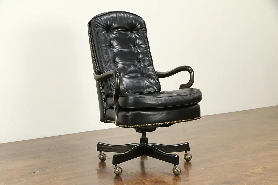 Main image of Traditional Leather Swivel Adjustable Vintage Desk Chair, Signed Classic