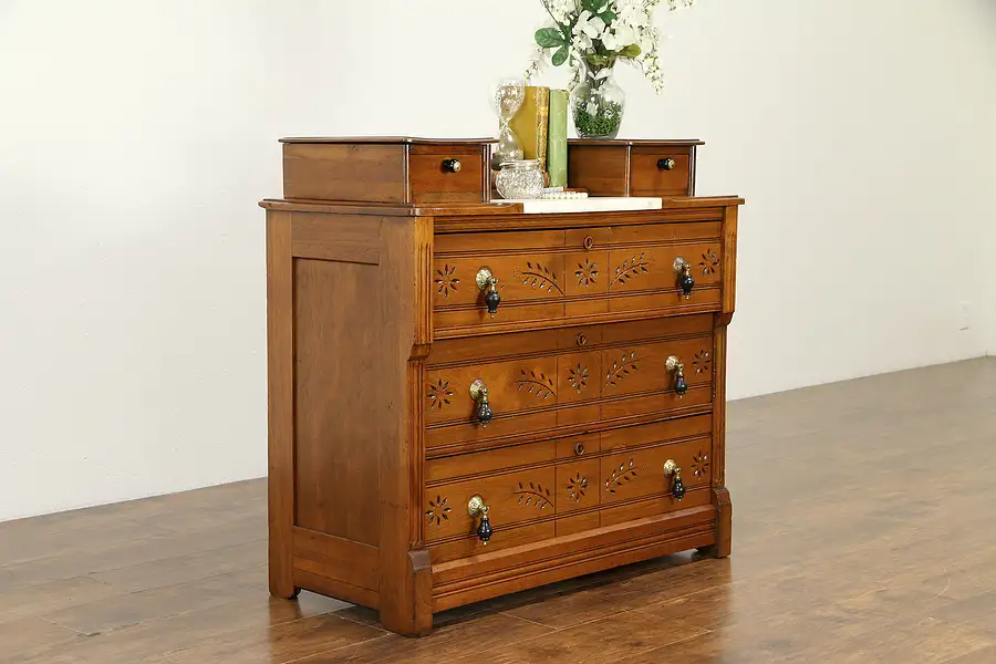 Main image of Victorian Eastlake Antique Chest or Dresser, Walnut & Marble