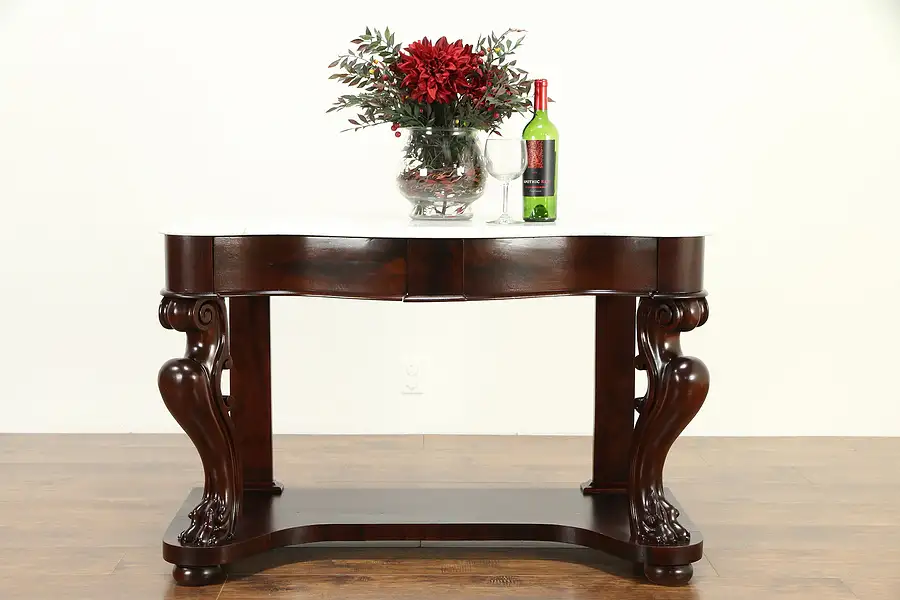 Main image of Empire Antique Mahogany Carved Console or Server, Marble Top