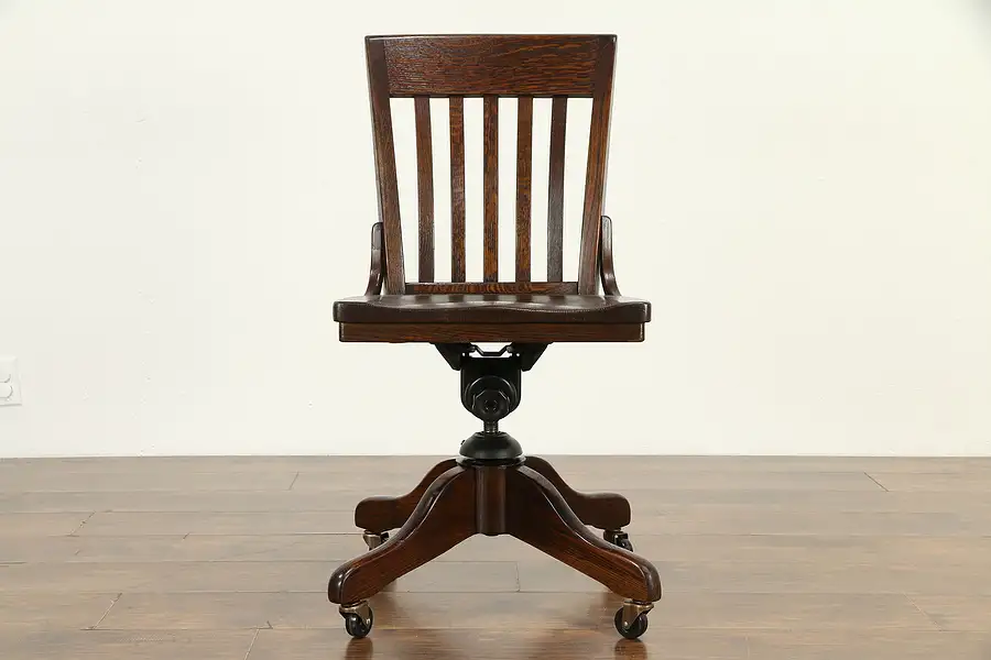 Main image of Oak Antique 1915 Swivel & Adjustable Desk Chair