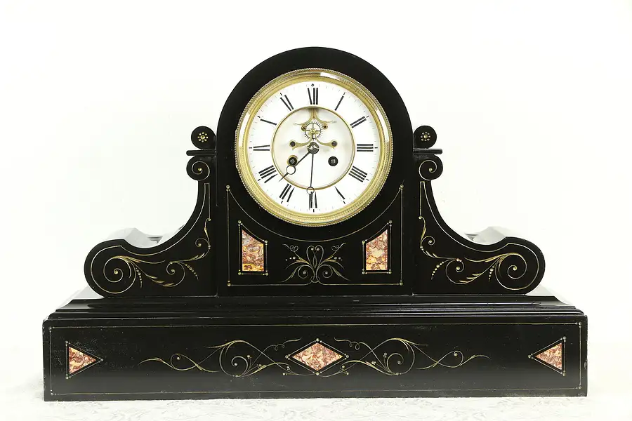 Main image of French Antique Victorian Large Marble Open Escapement Mantel Clock