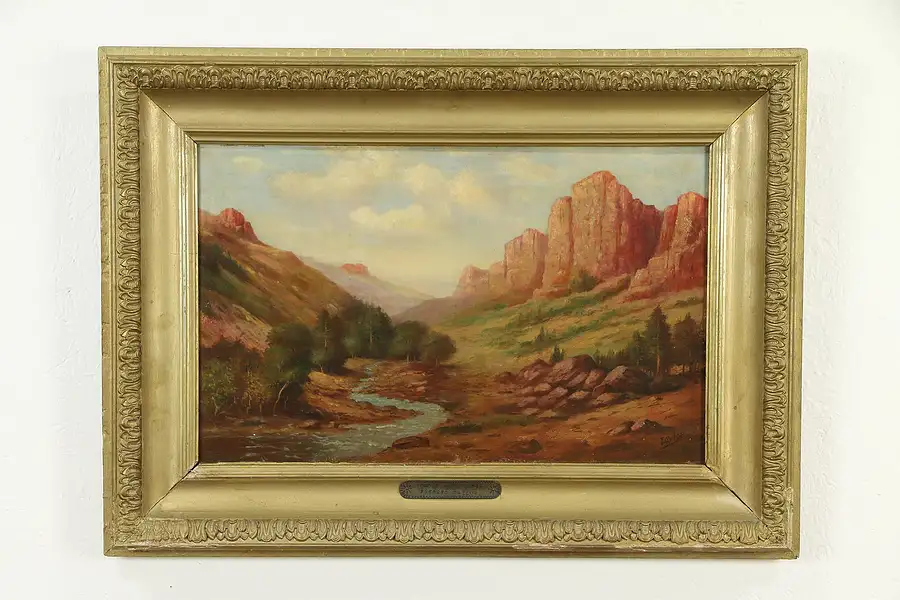 Main image of Rojo y Verde Pais, Mojave CA, Antique Oil Painting, Taylor