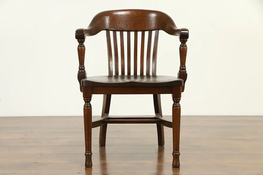 Main image of Oak Quarter Sawn Antique Banker, Office or Library Desk Chair, Welch