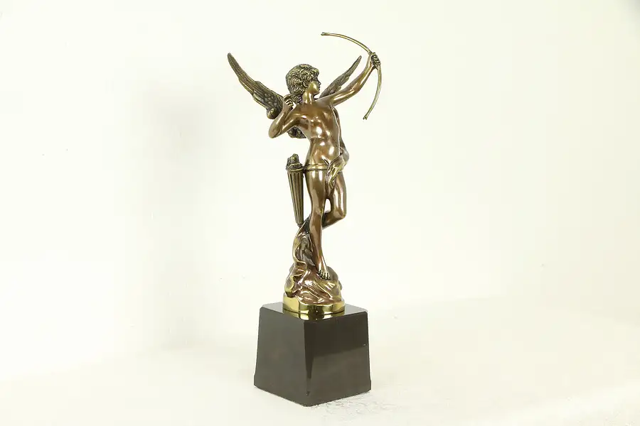 Main image of Cupid Statue Bronze or Brass Vintage Sculpture on Marble Base