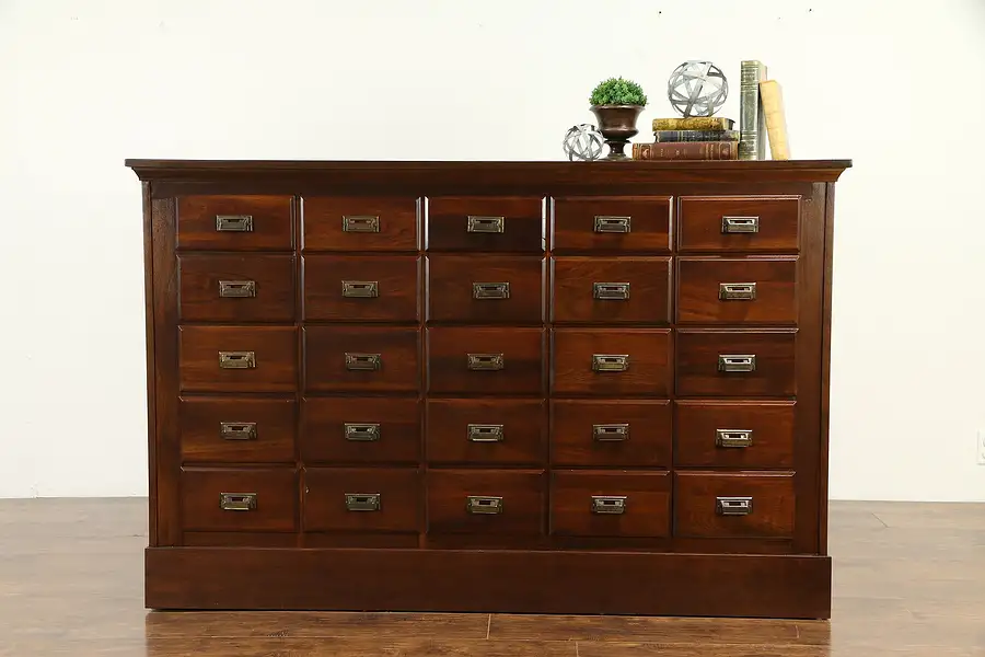 Main image of Walnut Antique 25 Drawer Apothecary Drug Store or Collector Cabinet