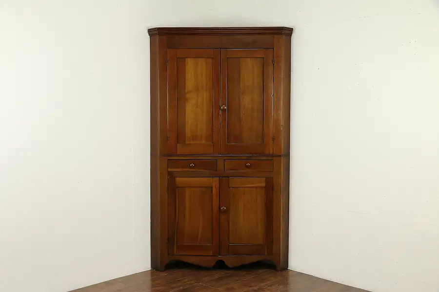 Main image of Cherry Farmhouse Antique 1840 Corner Cupboard or Country Cabinet, Ohio