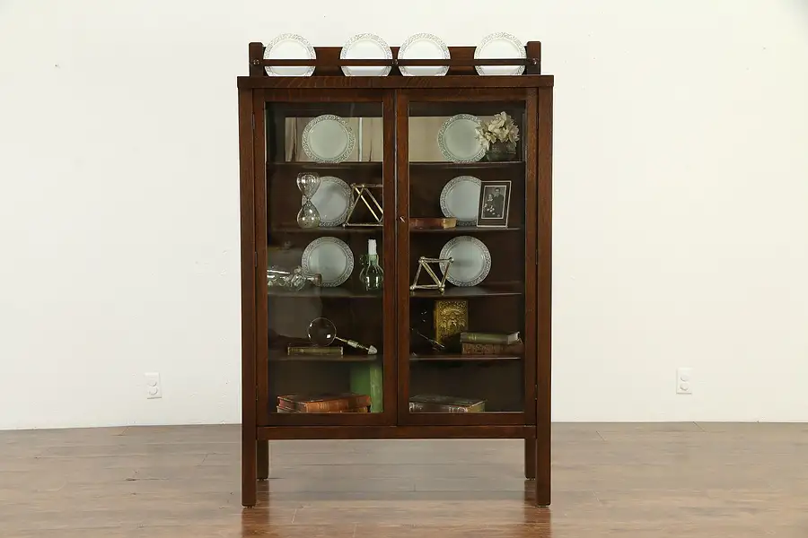 Main image of Arts & Crafts Mission Oak Antique Craftsman China Display Cabinet