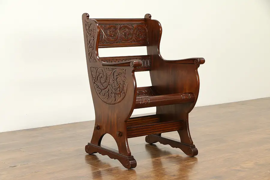 Main image of Renaissance Carved Mahogany Antique Hall Bench Chair