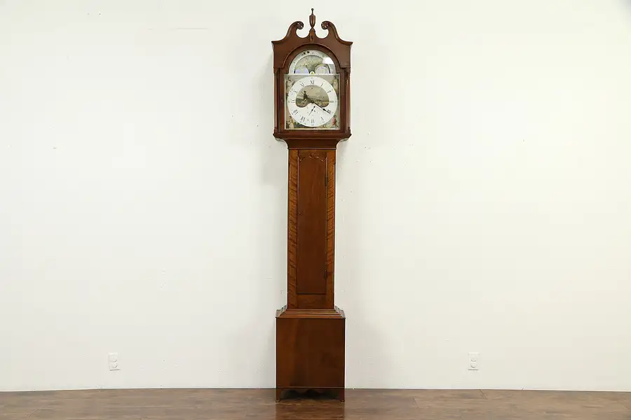 Main image of Hepplewhite Antique 1780 Grandfather Tall Case Clock, Quartz Movement