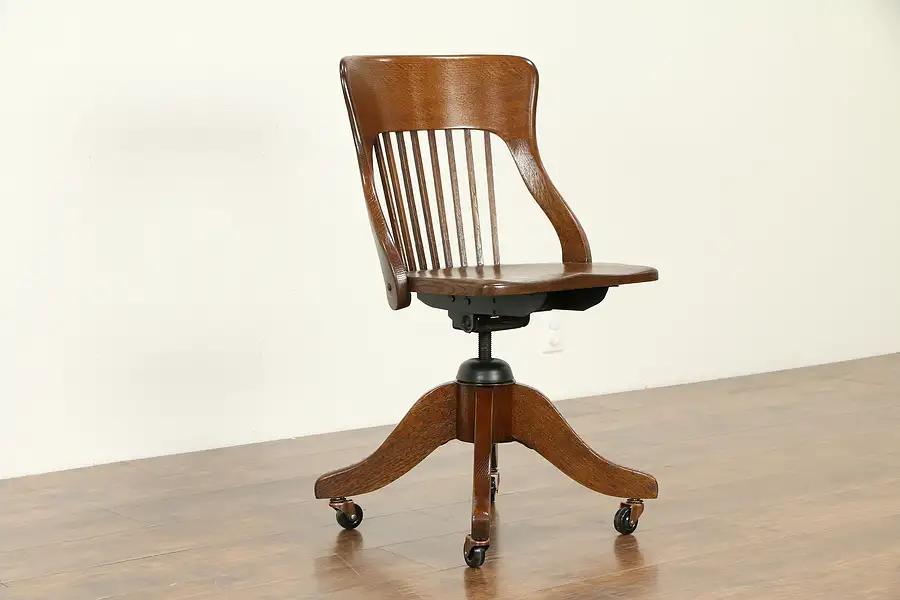 Main image of Oak Quarter Sawn Antique Swivel Adjustable Library or Office Desk Chair