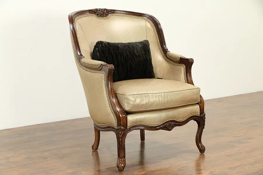 Main image of Traditional Leather Carved Fruitwood Chair, Hancock & Moore