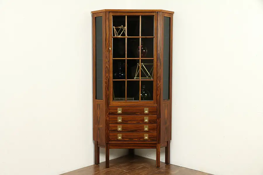 Main image of Midcentury Modern Vintage Rosewood Lighted Corner Cabinet, Signed Norway