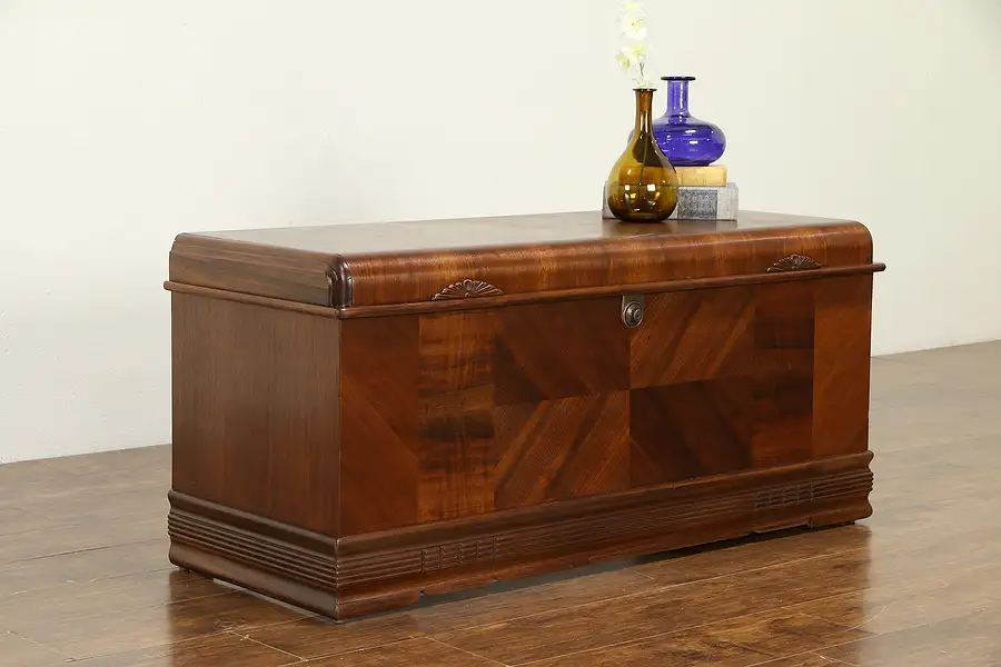 Main image of Art Deco Waterfall Vintage Cedar Lined Blanket Chest or Trunk, Cavalier