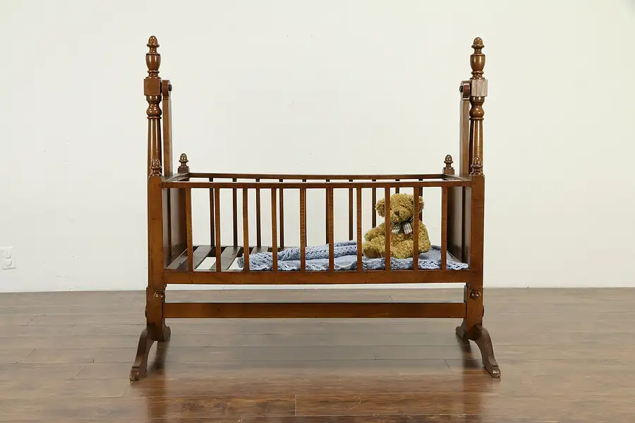 Main image of Walnut Antique 1860 Austrian Swinging Baby Cradle Bed