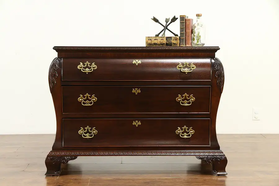 Main image of Bombe Vintage Carved Mahogany Hall Chest or Dresser, Century B