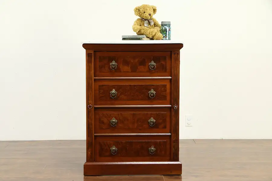 Main image of Victorian Antique 1880 Walnut & Burl Side Lock Chest, Marble Top